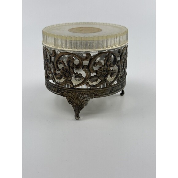 Vintage Jovan Mink & Pearls Filigree Brass Vanity Box with Plastic Insert - Picture 3 of 6